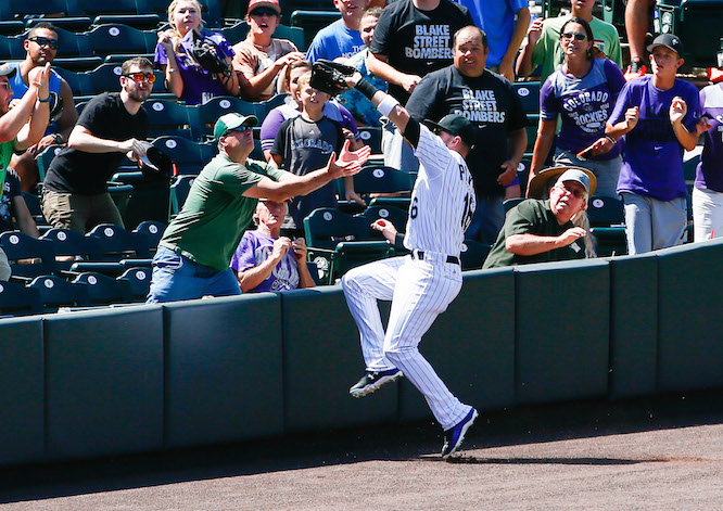 Arenado makes a terrific grab near the seats 