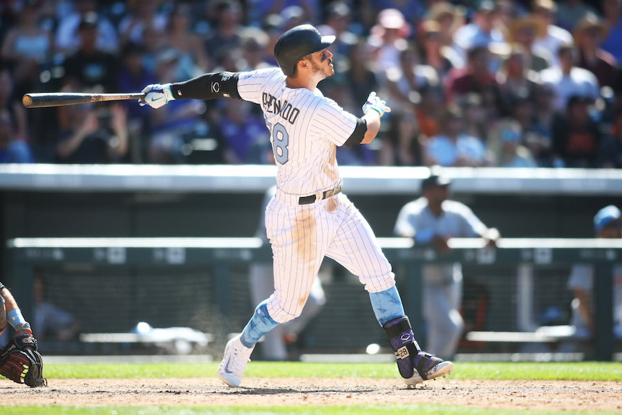 ESPN - Blood, sweat and dirt. Nolan Arenado was cut by a teammate's batting  helmet in the celebration after his walk-off homer completed the cycle.  [Credit: Chris Humphries/USA Today Sports]