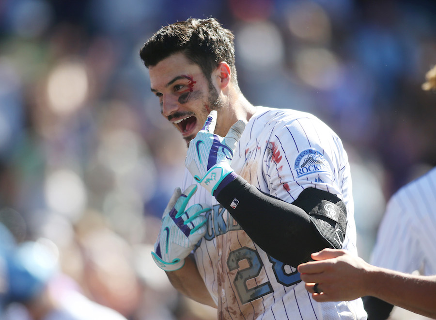 Men's Colorado Rockies #28 Nolan Arenado Green Salute to Service