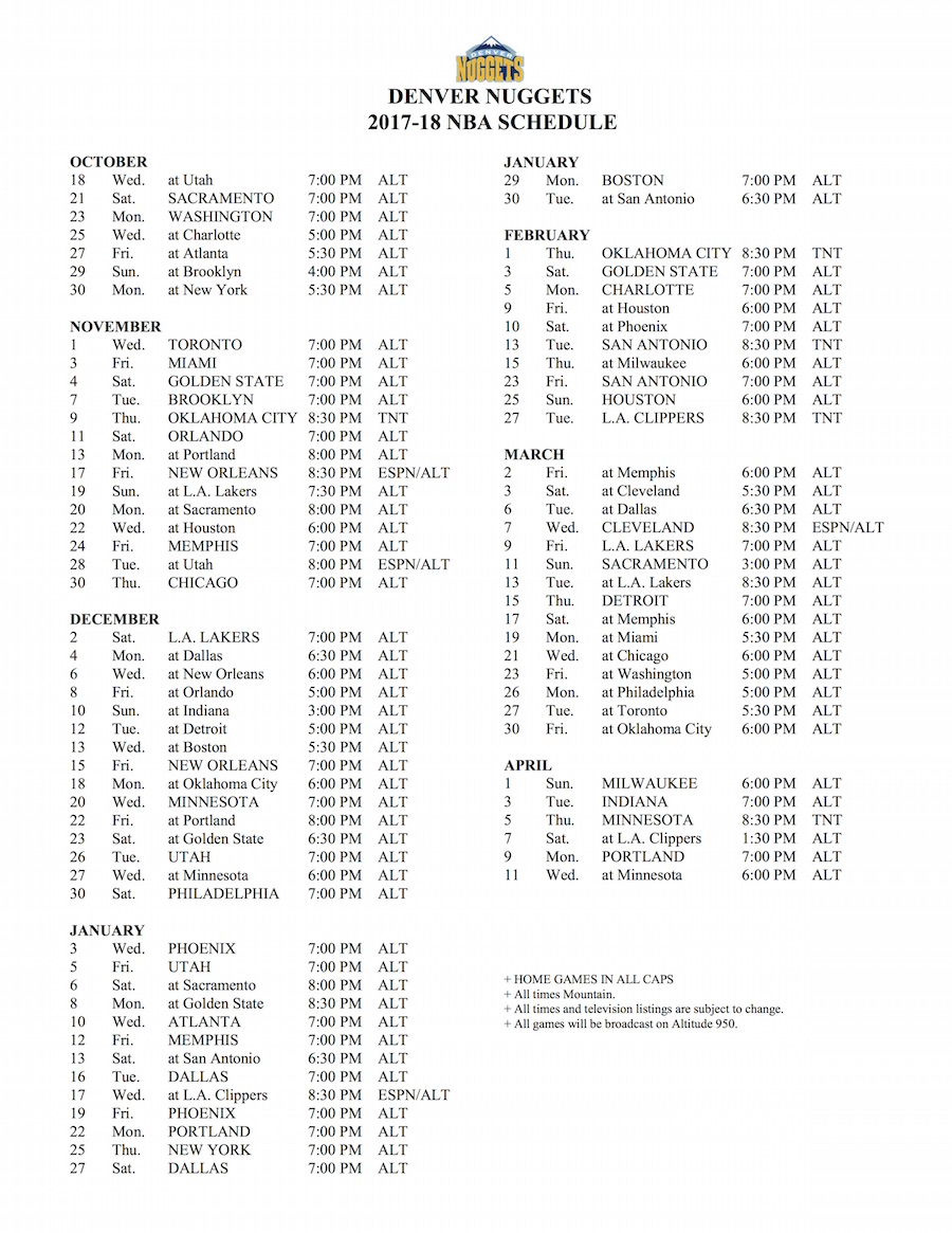 2022 denver nuggets schedule