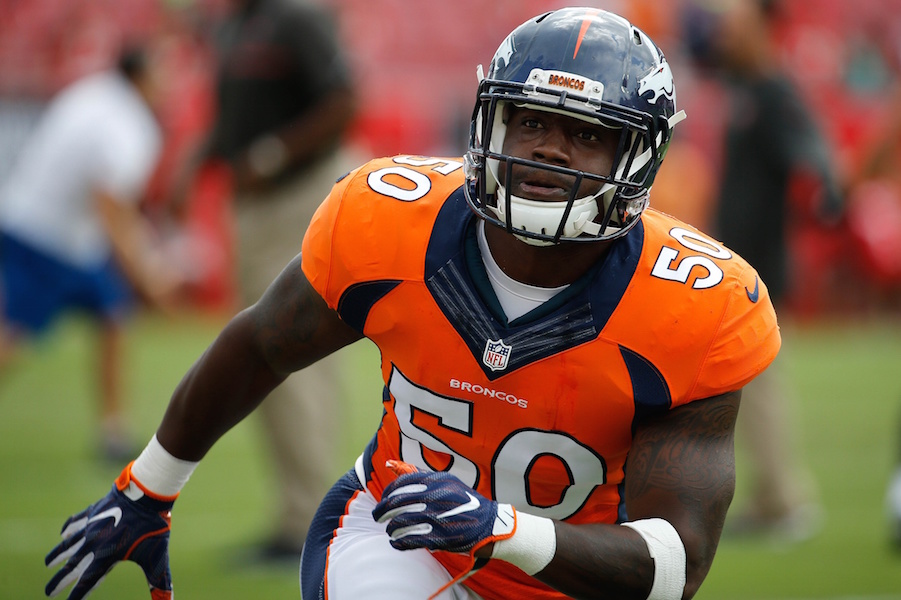 Denver Broncos linebacker Zaire Anderson (47) during the morning session at  the team's NFL training camp Wednesday, Aug. 12, 2015, in Englewood, Colo.  (AP Photo/David Zalubowski Stock Photo - Alamy