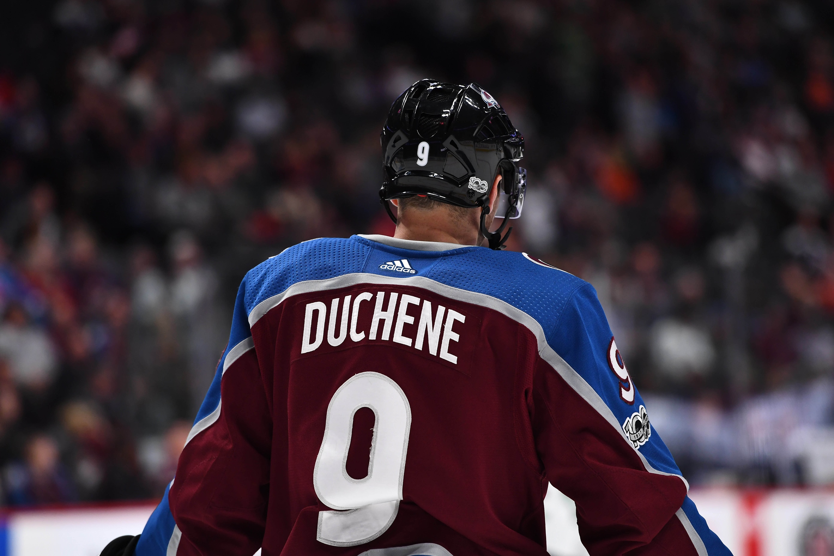 Oct 24, 2017; Denver, CO, USA; Colorado Avalanche center Matt Duchene (9) during the third period against the Dallas Stars at the Pepsi Center. Mandatory Credit: Ron Chenoy-USA TODAY Sports