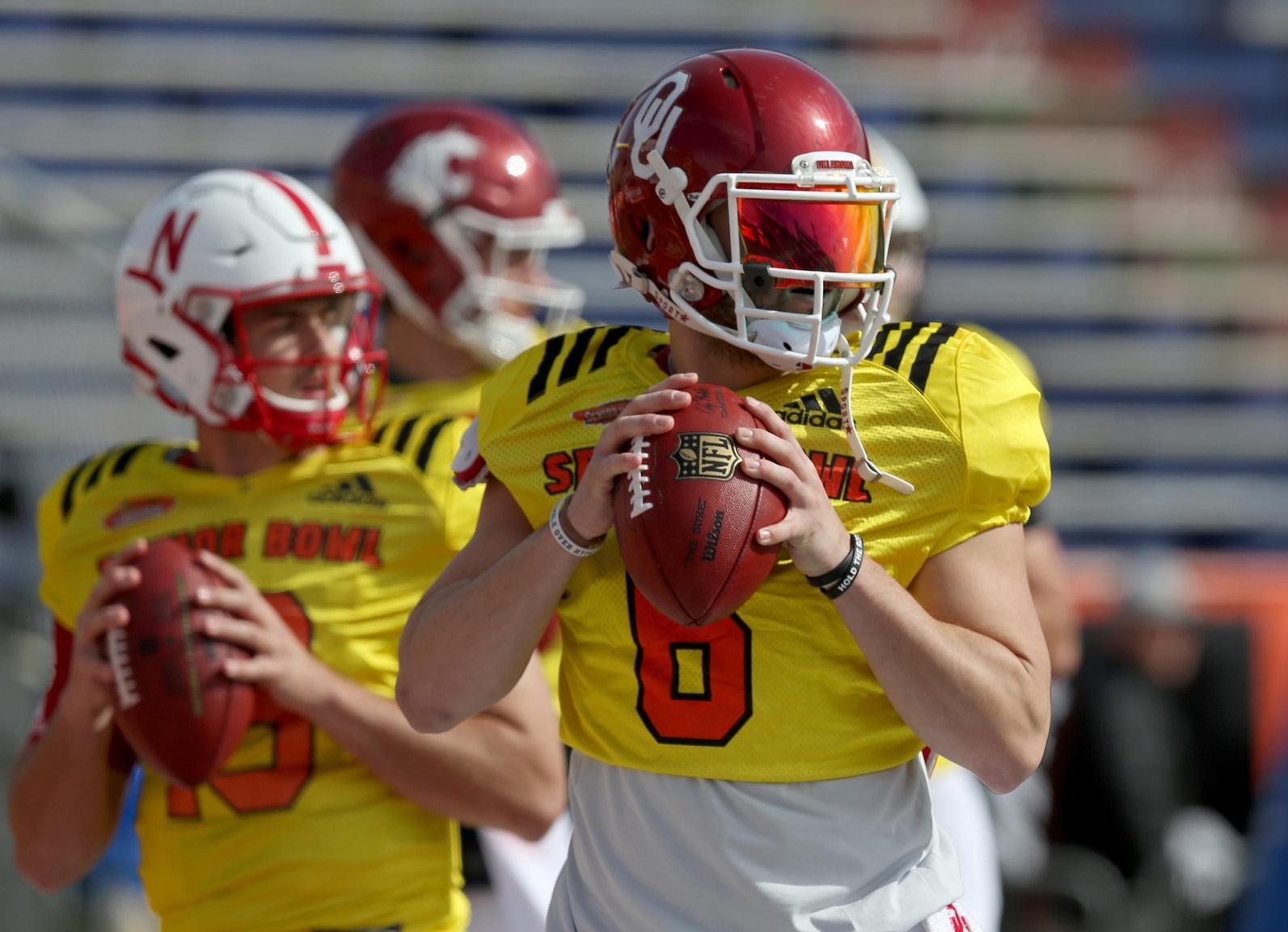 Baker Mayfield, Mayfield, Baker, Oklahoma, Senior Bowl, NFL, Broncos, Tanner Lee,