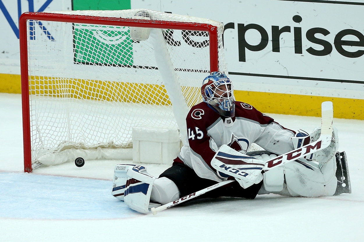 Jan 25, 2018; St. Louis, MO, USA; Colorado Avalanche goaltender Jonathan Bernier (45) allows a goal during the third period against the St. Louis Blues at Scottrade Center. Mandatory Credit: Scott Kane-USA TODAY Sports