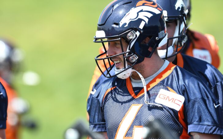 Case Keenum in Broncos OTAs. Credit: Ron Chenoy, USA TODAY Sports.