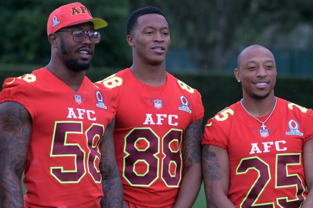 Von Miller, Demaryius Thomas and Chris Harris Jr. at the 2017 Pro Bowl. Credit: Kirby Lee, USA TODAY Sports.