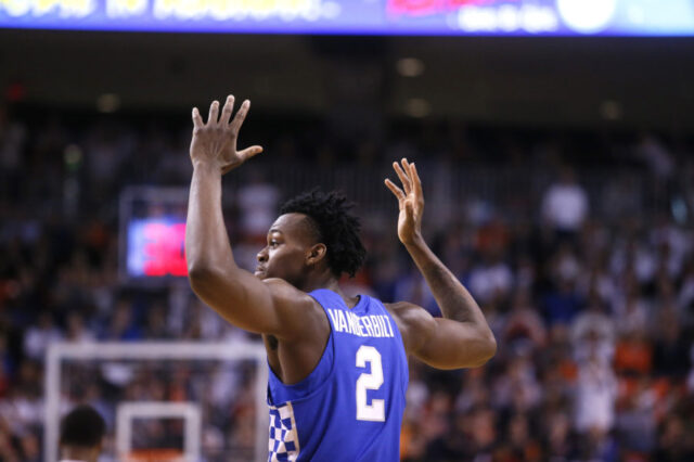 Kentucky Wildcats forward Jarred Vanderbilt (2) reacts after being called for a foul during the first half against the Auburn Tigers at Auburn Arena. The Tigers beat the Wildcats 76-66.