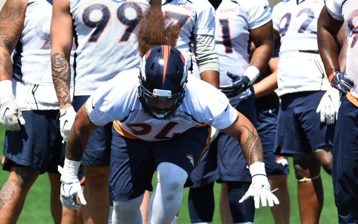 Domata Peko is a big reason, literally, why the Broncos run defense was so good in 2017. Credit: Ron Chenoy, USA TODAY Sports.