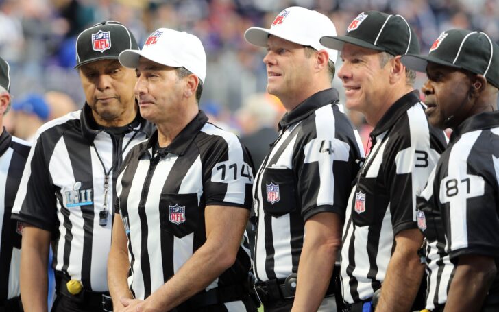 Gene Steratore, who was poached by NBC before the 2018 season, seen here before Super Bowl LII. Credit: Winslow Townson, USA TODAY Sports.
