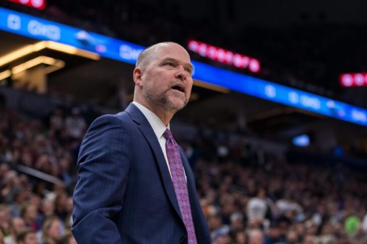 Denver Nuggets head coach Michael Malone in the second quarter against Minnesota Timberwolves at Target Center.