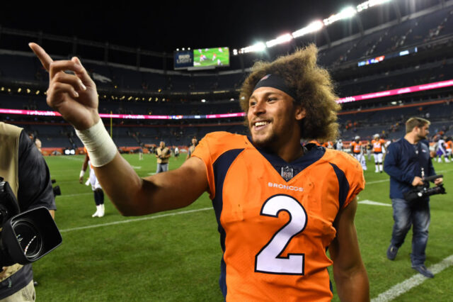 Denver Broncos running back Phillip Lindsay (2) leaves the field following the preseason loss to the Minnesota Vikings at Broncos Stadium at Mile High.