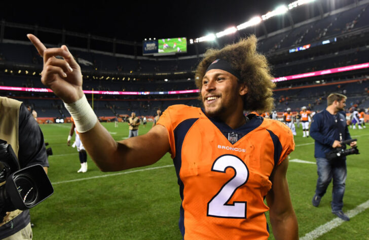 Denver Broncos running back Phillip Lindsay (2) leaves the field following the preseason loss to the Minnesota Vikings at Broncos Stadium at Mile High.