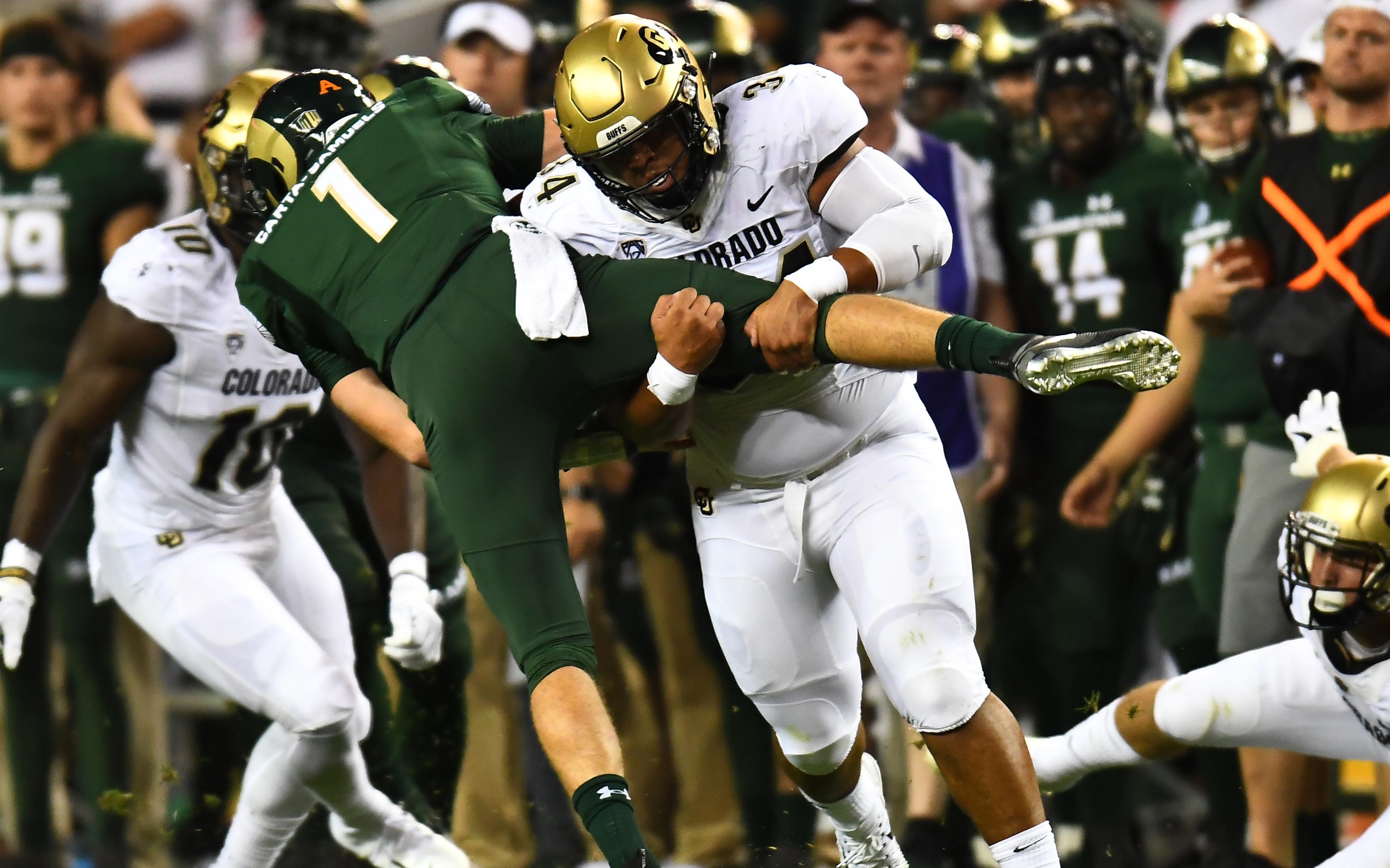 USATSI_11167400 Cropped KJ Carta-Samuels crushed. Credit: Ron Chenoy, USA Today Sports.