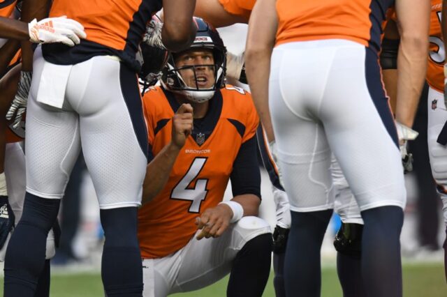 Case Keenum leads the Broncos. Credit: Ron Chenoy, USA TODAY Sports.