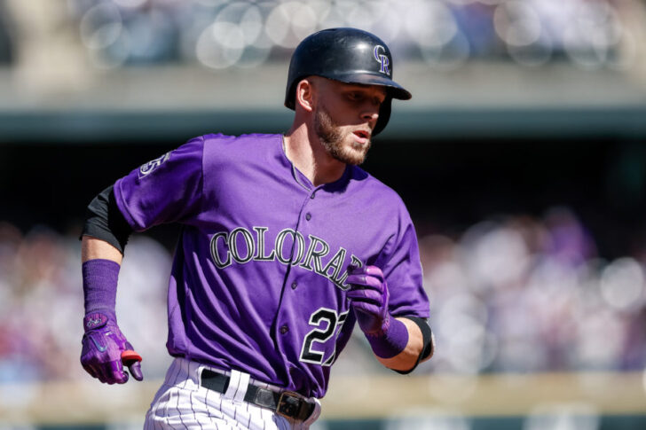 Colorado Rockies shortstop Trevor Story (27) rounds the bases on a solo home run in the second inning against the Philadelphia Phillies at Coors Field.