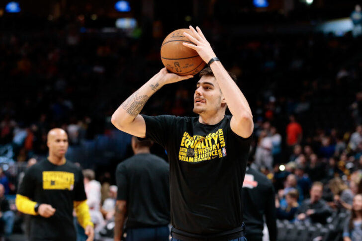 Denver Nuggets forward Juancho Hernangomez (41) warms up before the game against the Houston Rockets at the Pepsi Center.