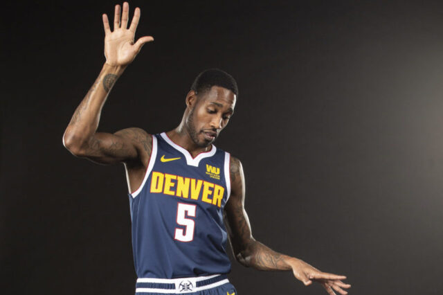 Denver Nuggets forward Will Barton (5) poses for a photo during media day at the Pepsi Center.