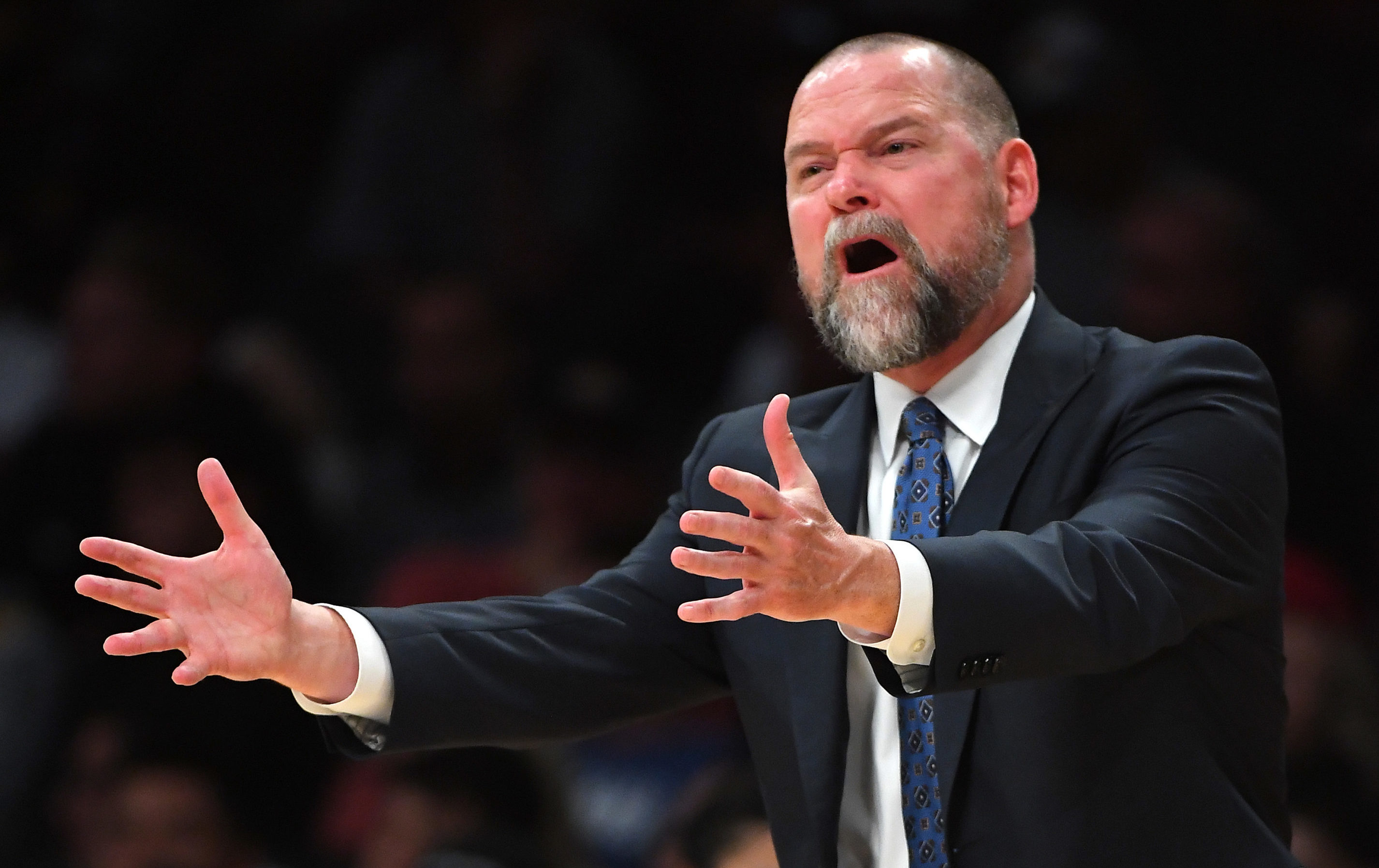 NBA: Preseason-Denver Nuggets at Los Angeles Lakers Denver Nuggets head coachMIchael Malone reacts on the sidelines in the first half of the game against the Los Angeles Lakers at Staples Center.