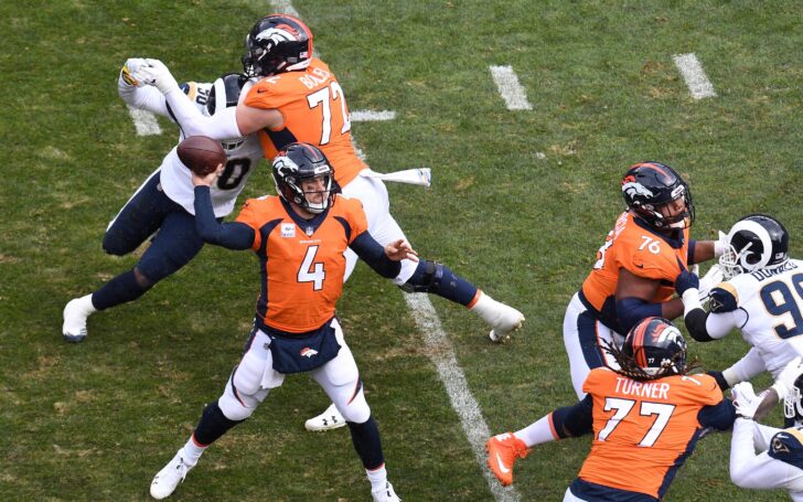 Case Keenum and the MASH unit on the offensive line. Credit: Ron Chenoy, USA TODAY Sports.