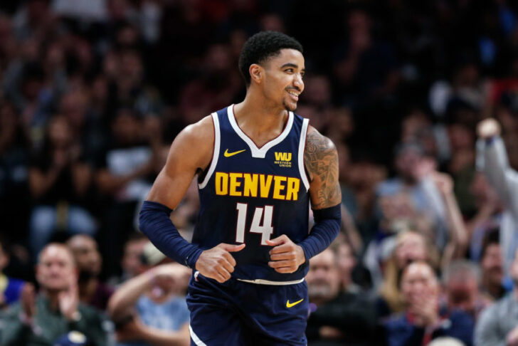 Denver Nuggets guard Gary Harris (14) reacts after a play in the fourth quarter against the New Orleans Pelicans at the Pepsi Center.