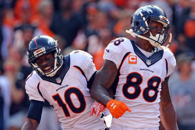 Emmanuel Sanders and Demaryius Thomas. Credit: Aaron Doster, USA TODAY Sports.