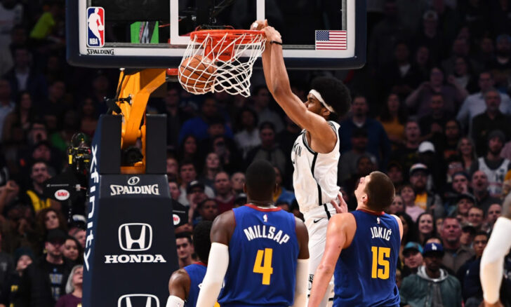 Nov 9, 2018; Denver, CO, USA; Brooklyn Nets center Jarrett Allen (31) dunks the ball in the fourth quarter against the Denver Nuggets at the Pepsi Center. Mandatory Credit: Ron Chenoy-USA TODAY Sports