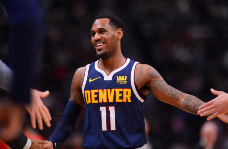 Denver Nuggets guard Monte Morris (11) reacts after scoring in the second half against the Atlanta Hawks at the Pepsi Center.