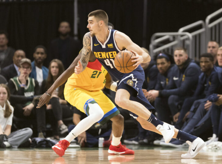 Denver Nuggets forward Juan Hernangomez (41) drives for the basket during the second quarter against the Milwaukee Bucks at Wisconsin Entertainment and Sports Center.