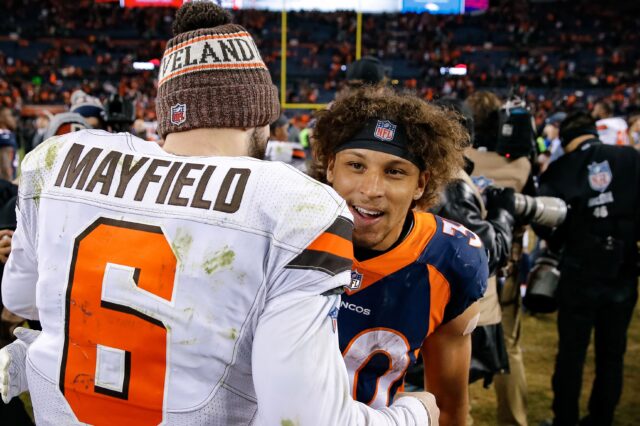 Baker Mayfield and Phillip Lindsay. Credit: Isaiah J. Downing, USA TODAY Sports.