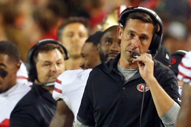 Kyle Shanahan and Rich Scangarello in 2017. Credit: Jay Biggerstaff, USA TODAY Sports.