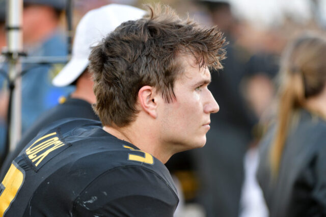 Missouri Tigers quarterback Drew Lock (3) watches play from the sidelines during the second half against the Kentucky Wildcats at Memorial Stadium/Faurot Field. Kentucky won 15-14.