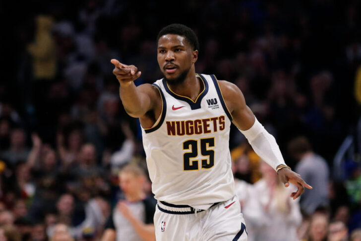 Denver Nuggets guard Malik Beasley (25) reacts after a play in the fourth quarter against the New York Knicks at the Pepsi Center.