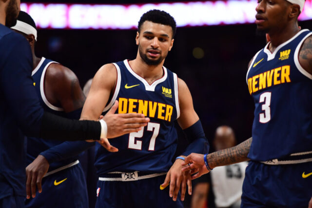 Denver Nuggets guard Jamal Murray (27) reacts after scoring in the second half against the Chicago Bulls at the Pepsi Center.
