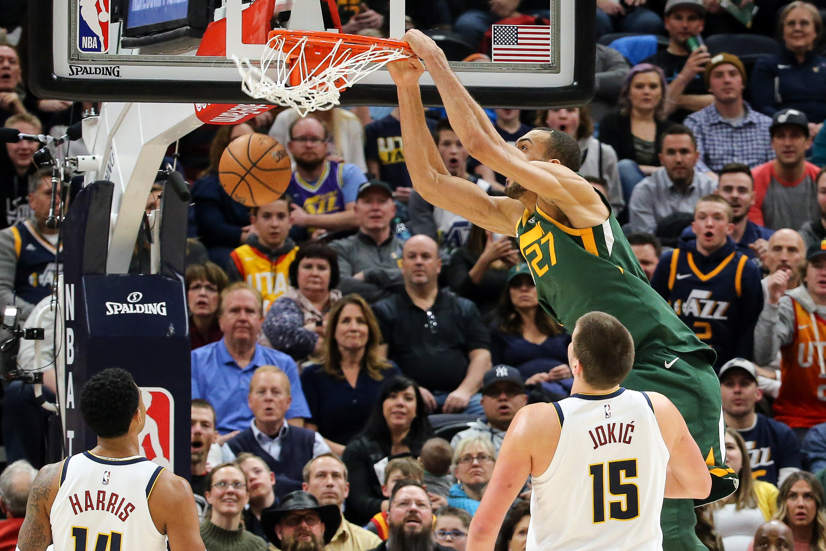 NBA: Denver Nuggets at Utah Jazz Utah Jazz center Rudy Gobert (27) dunks the basketball during the second quarter against the Denver Nuggets at Vivint Smart Home Arena.