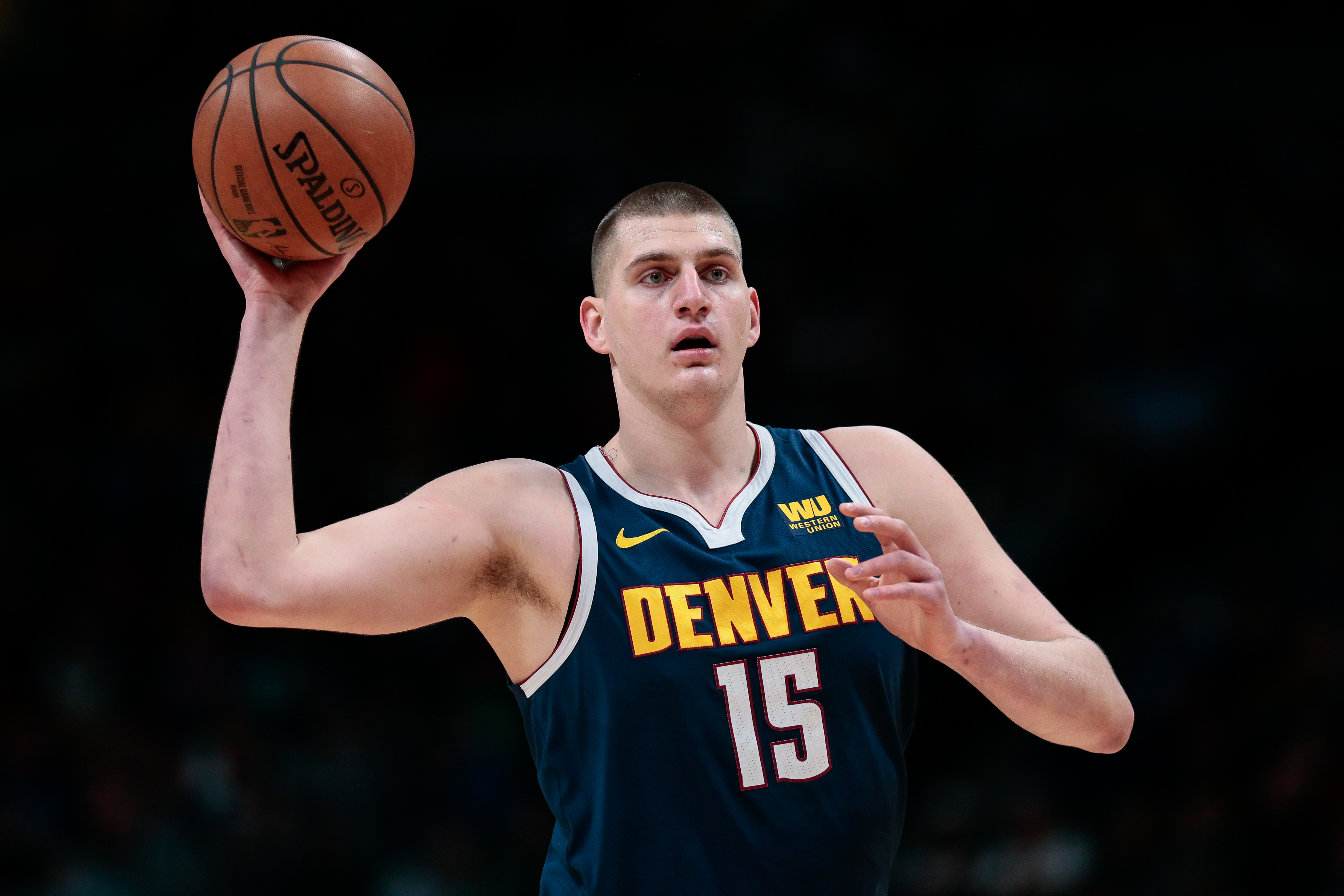 NBA: Dallas Mavericks at Denver Nuggets Denver Nuggets center Nikola Jokic (15) controls the ball in the first quarter against the Dallas Mavericks at the Pepsi Center.