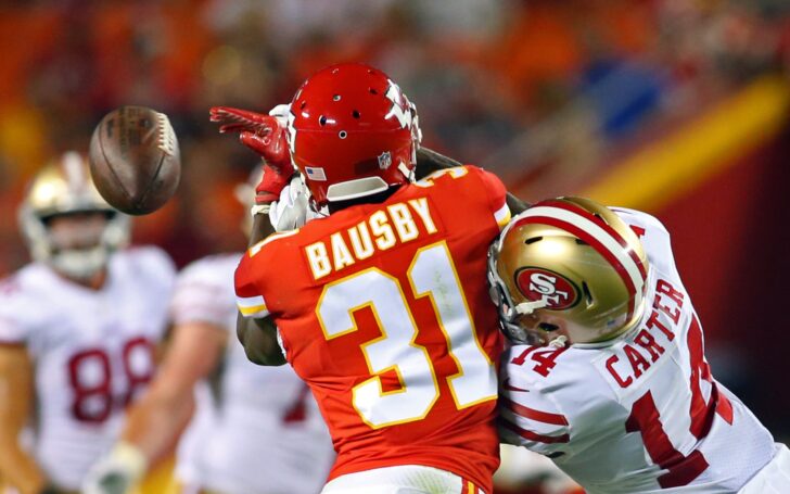 De'Vante Bausby in 2017 with the Chiefs. Credit: Jay Biggerstaff, USA TODAY Sports.