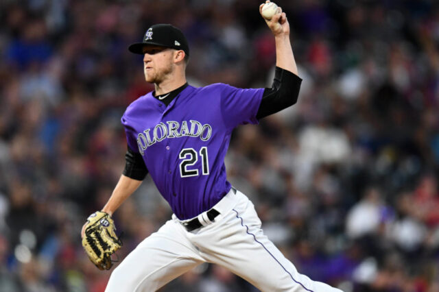 Colorado Rockies starting pitcher Kyle Freeland (21) delivers a pitch in the third inning against the Atlanta Braves at Coors Field.