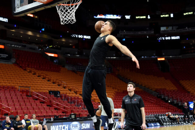 Denver Nuggets forward Michael Porter Jr. (1) warms up before a game against the Miami Heat at American Airlines Arena.