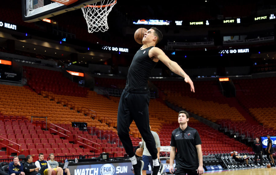 Denver Nuggets forward Michael Porter Jr. (1) warms up before a game against the Miami Heat at American Airlines Arena.