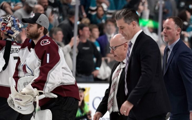 Jared Bednar leaves the ice. Credit: Stan Szetso, USA TODAY Sports.