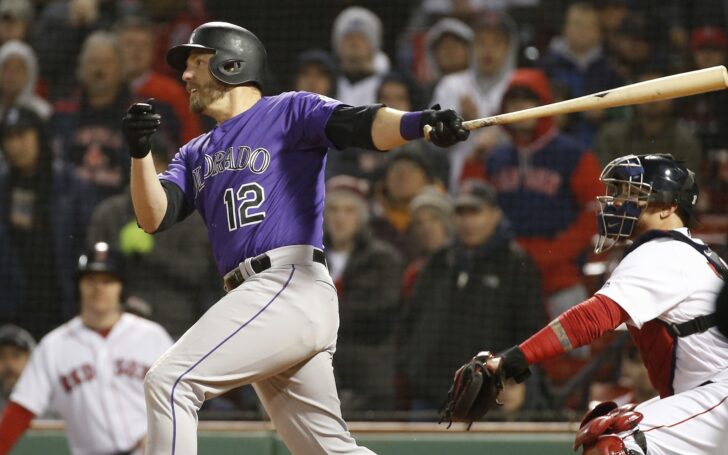 Mark Reynolds' game-winning hit against the Red Sox in the 11th inning. Credit: Greg M. Cooper, USA TODAY Sports.