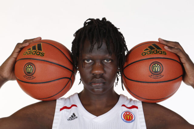 McDonalds High School All American center Bol Bol (1) poses for photos on portrait day at the Omni Hotel.