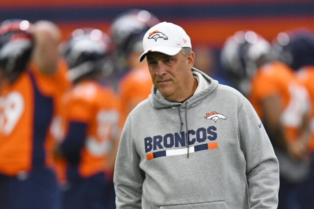 Vic Fangio at Broncos first training camp practice of the 2019 season.