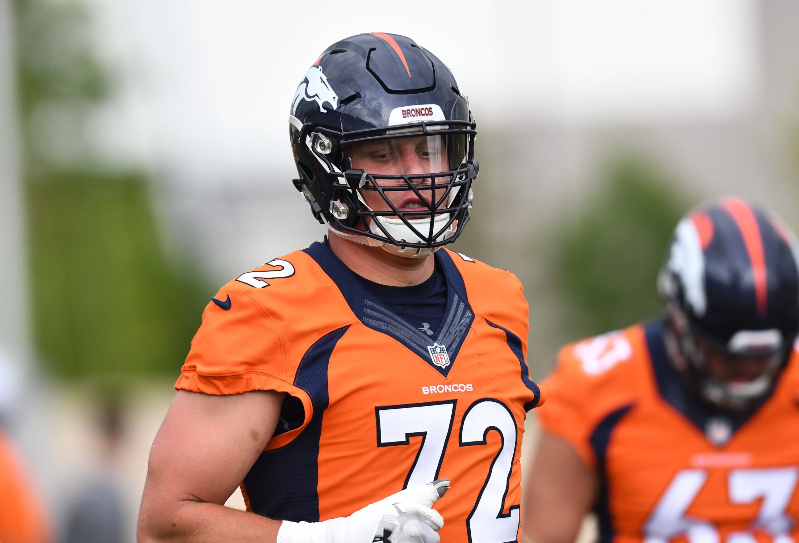 Garett Bolles of the Denver Broncos runs up field against the New