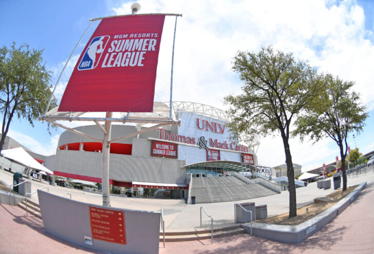 A general view outside of Thomas & Mack Center is pictured before the start of an NBA Summer League and the Los Angeles Lakers and the Golden State Warriors.