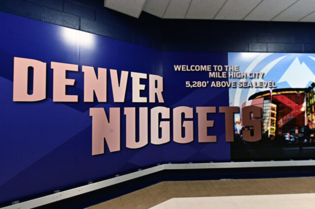 General view of the elevation signage inside the Pepsi Center before the game between the Portland Trail Blazers against the Denver Nuggets in game seven of the second round of the 2019 NBA Playoffs at Pepsi Center.