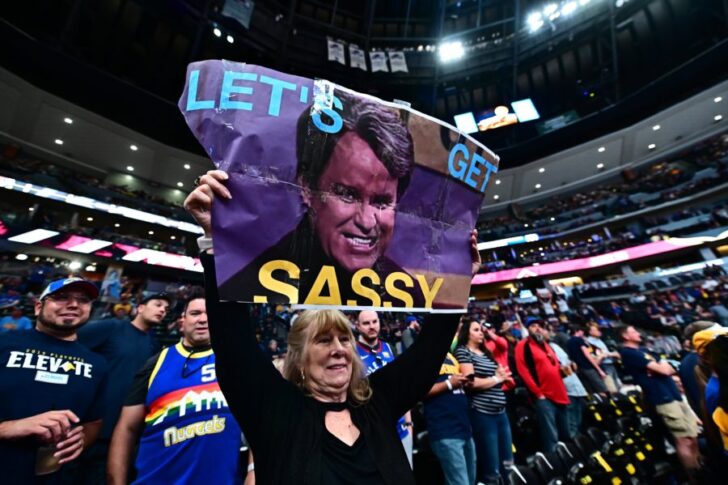 Denver Nuggets fan holds up a sign before the game between against the Portland Trail Blazers in game seven of the second round of the 2019 NBA Playoffs at Pepsi Center.