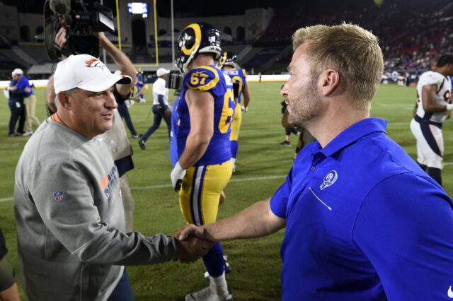 Vic Fangio and Sean McVay. Credit: Kevin Kuo, USA TODAY Sports.