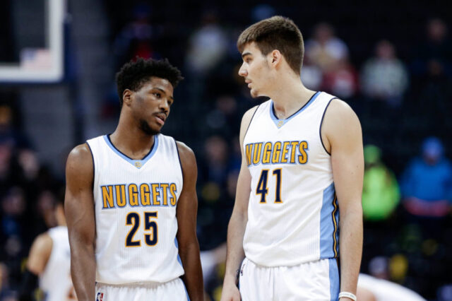 Denver Nuggets guard Malik Beasley (25) and forward Juancho Hernangomez (41) in the fourth quarter against the Memphis Grizzlies at the Pepsi Center.