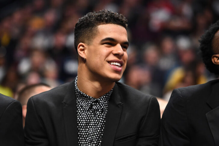 Denver Nuggets forward Michael Porter Jr. (1) on the bench in the second half against the Portland Trail Blazers at the Pepsi Center.
